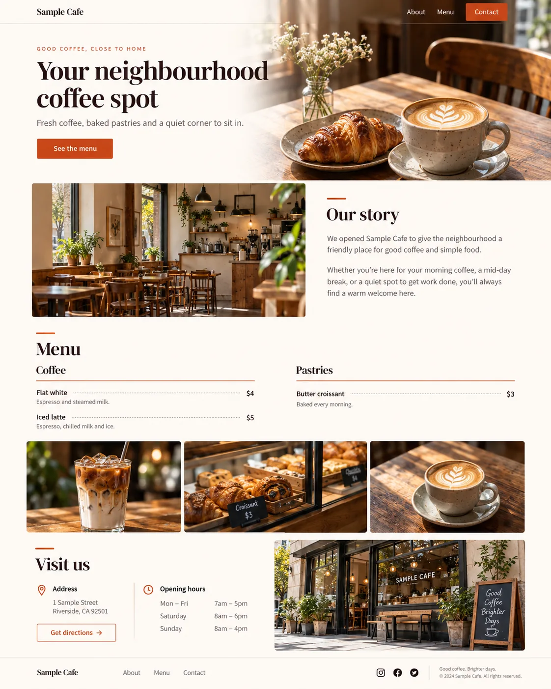 Sample café website: sample cafe