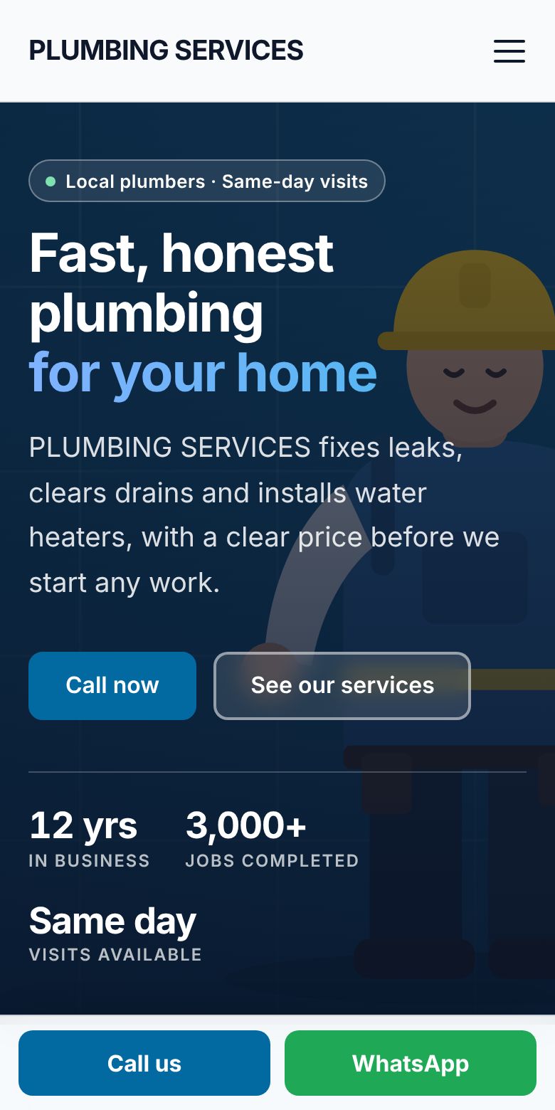 The same sample website on a phone