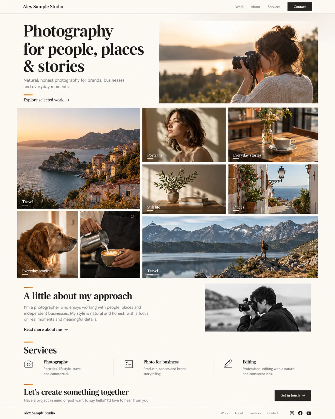 Sample portfolio website: alex sample studio