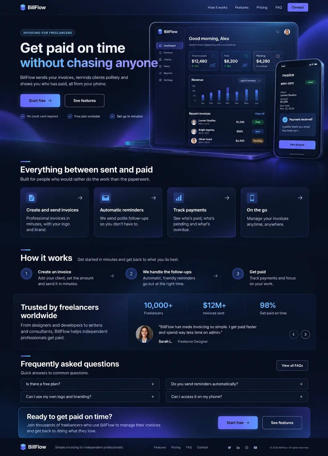 Sample software website: billflow