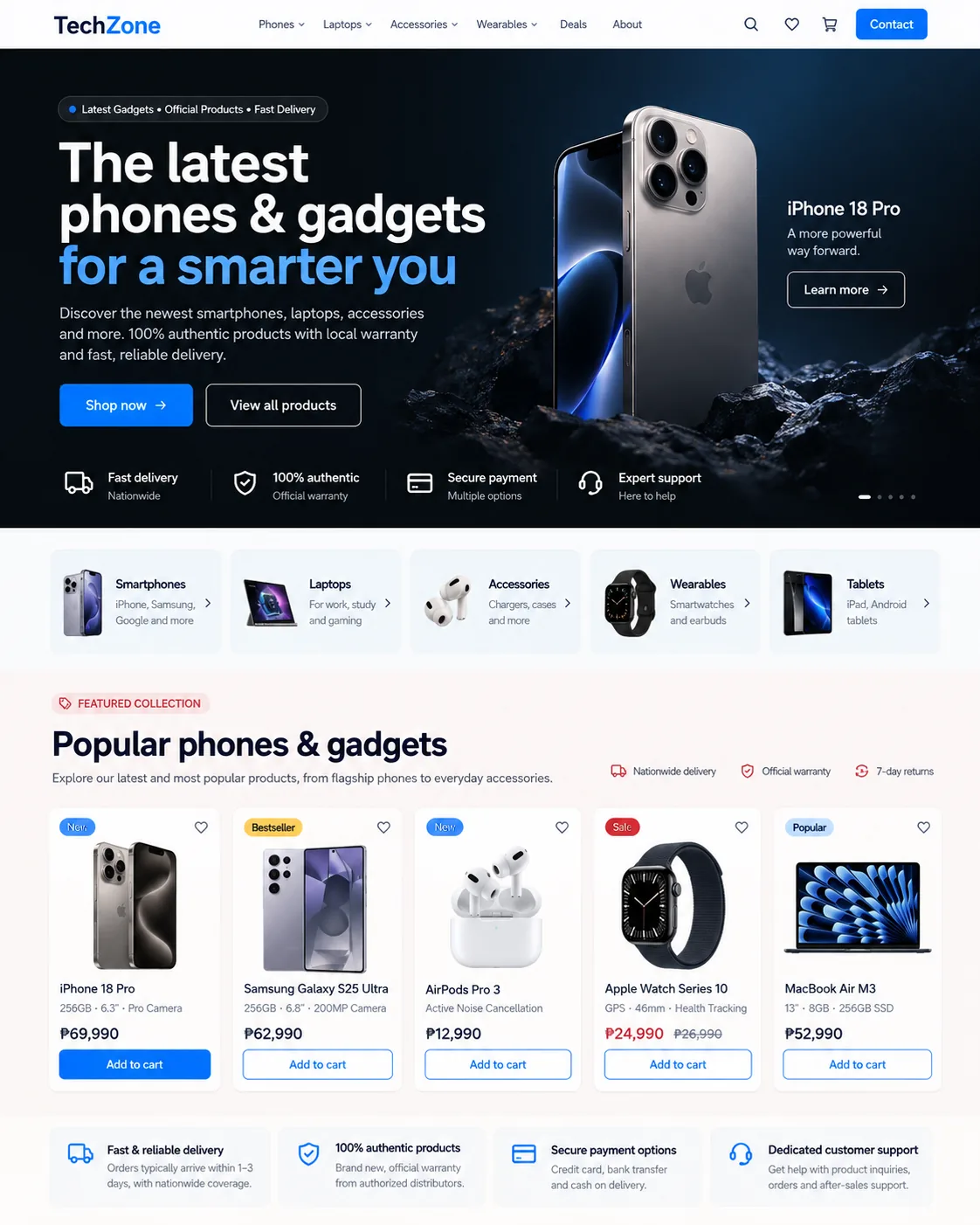 Sample shop website: techzone