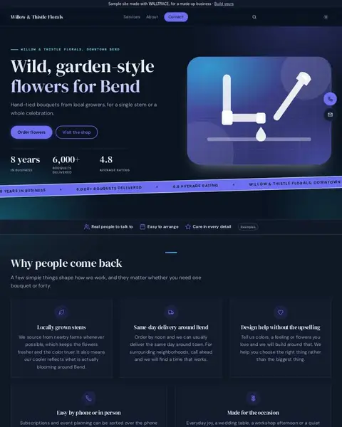 Sample flower shop website: Willow & Thistle Florals