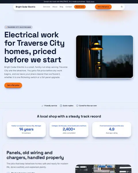 Sample electrician website: Bright Cedar Electric