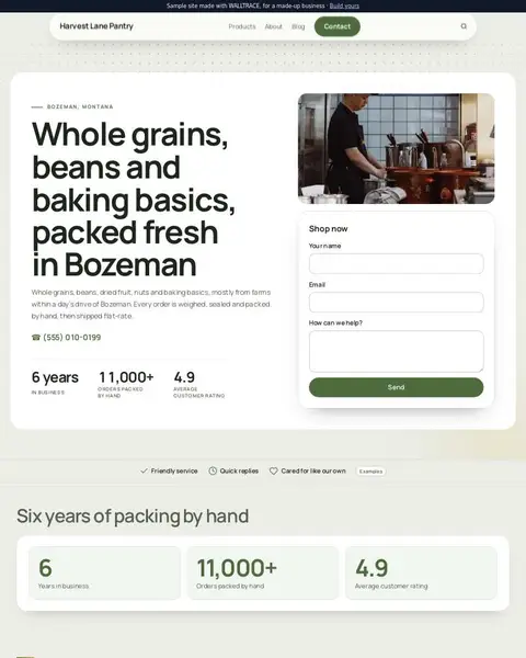 Sample food supplies (online store) website: Harvest Lane Pantry