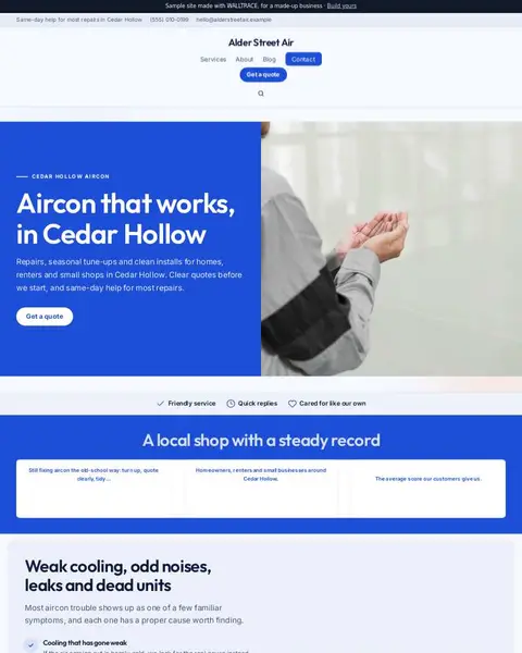 Sample aircon service website: Alder Street Air