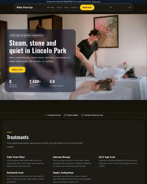 Sample salon or spa website: Willow Steam Spa