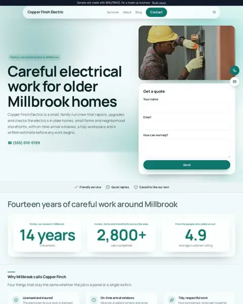 Sample electrician website: Copper Finch Electric
