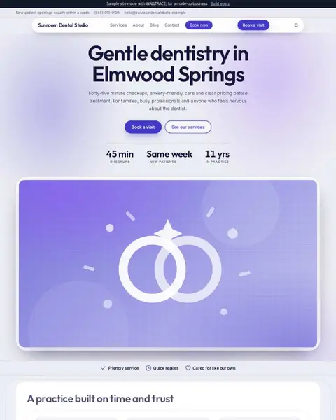 Sample dental clinic website: Sunroom Dental Studio