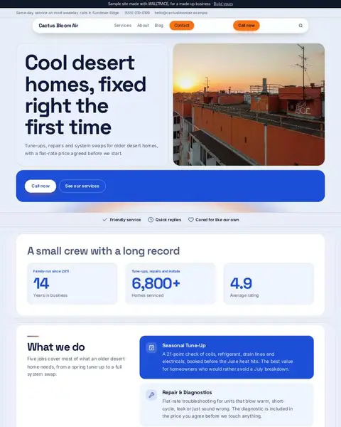 Sample aircon service website: Cactus Bloom Air