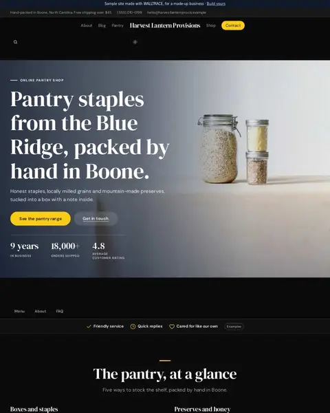 Sample food supplies (online store) website: Harvest Lantern Provisions