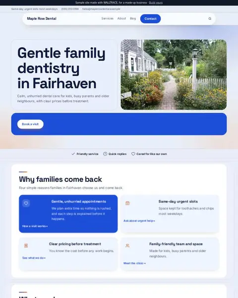 Sample dental clinic website: Maple Row Dental