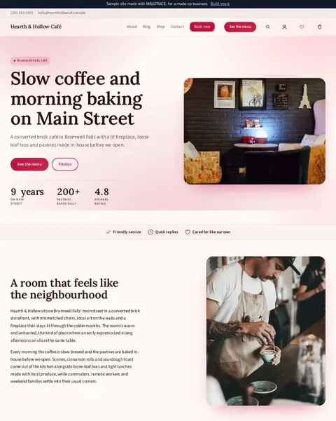 Sample café website: Hearth & Hollow Café