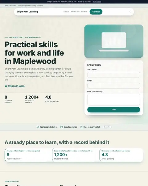 Sample training-center website: Bright Path Learning