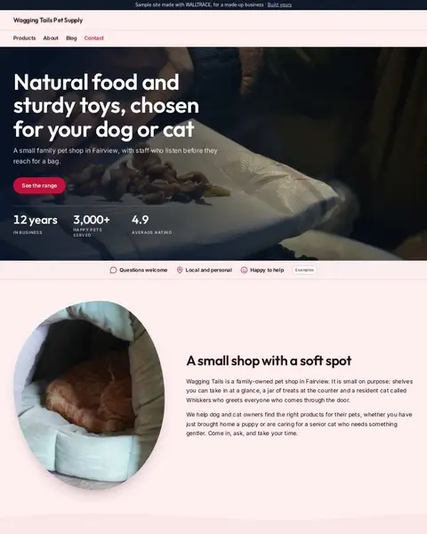 Sample pet-shop website: Wagging Tails Pet Supply